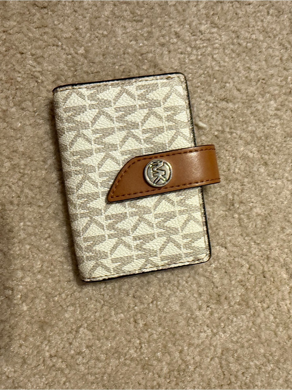 Michael Kors Beige Patterned Wallet Phone Case with Brown Strap